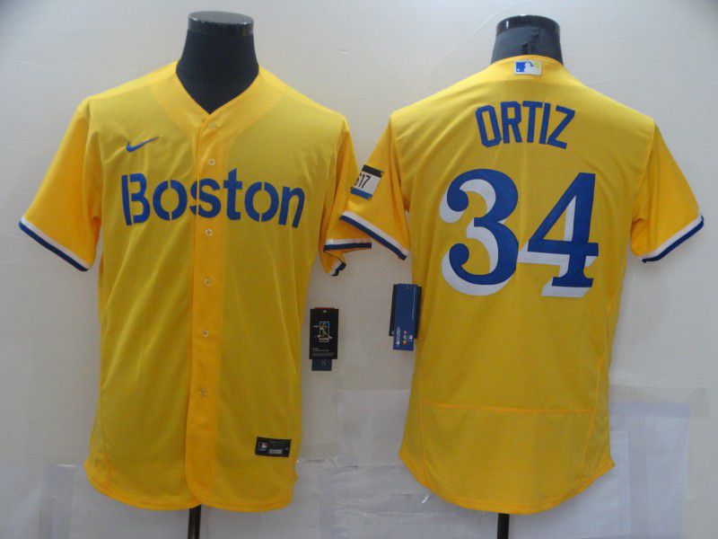 Men Boston Red Sox #34 Ortiz Yellow Elite 2021 Nike MLB Jerseys